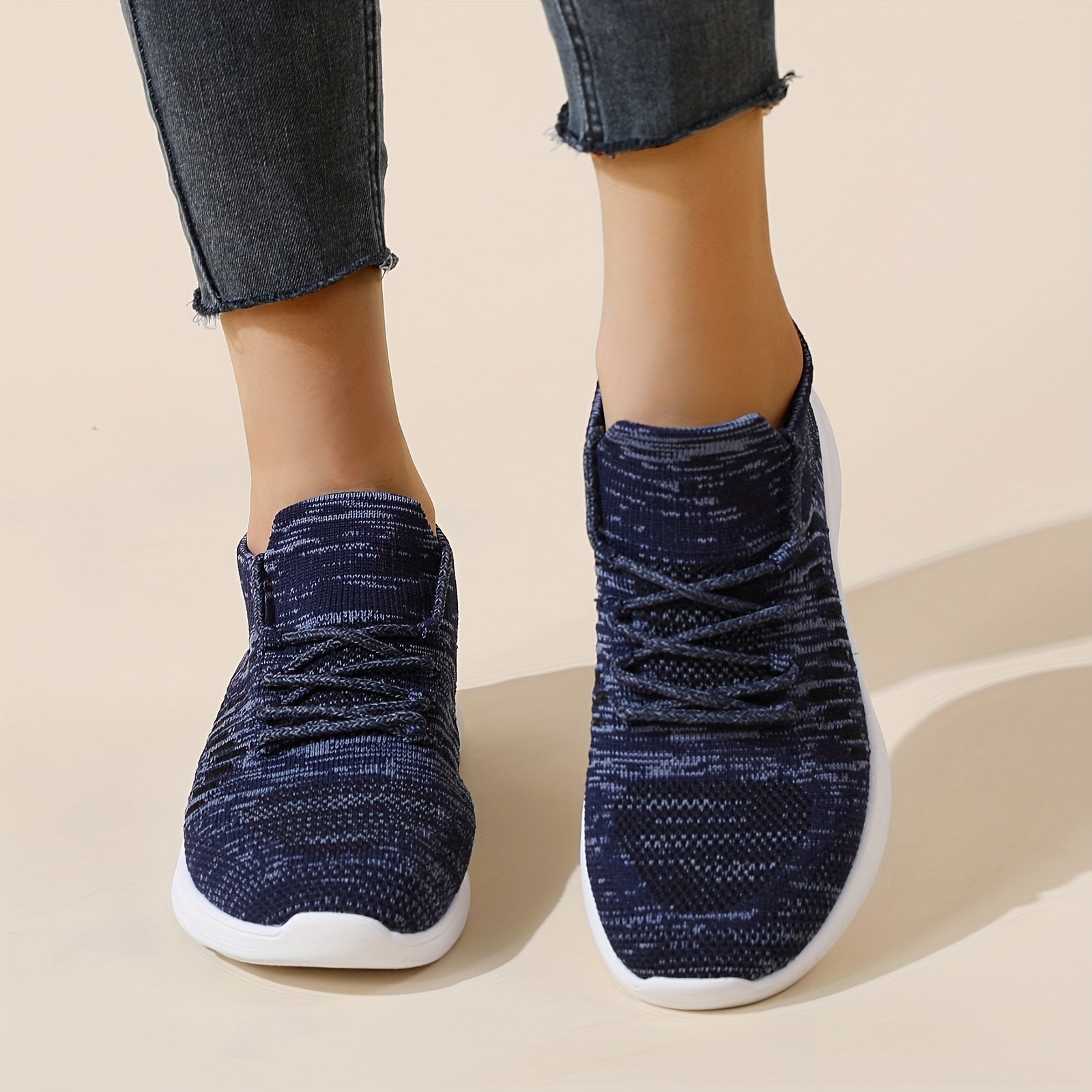 Women's Knitted Sneakers Lace Up Low Top Tennis Shoes