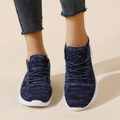 Women's Knitted Sneakers Lace Up Low Top Tennis Shoes