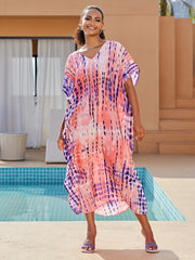 Tie Dye Stripe Print V Neck Maxi Beach Cover Up