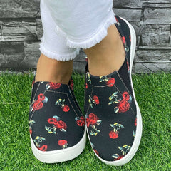 Rose Pattern Slip-On Flat Shoes Women's Casual Lightweight Shoes