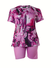 Women's Plus Tie Dye Tee & Biker Shorts Set