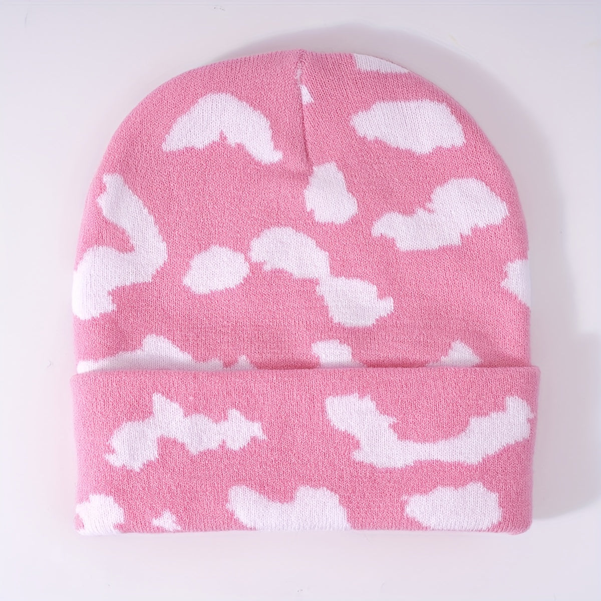 Cloud Jacquard Beanie Candy Y2K Knit Hat Lightweight Warm Skull Cap