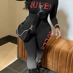 Casual Jumpsuit Women's Plus Letter Ombre Print Skinny Jumpsuit