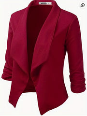 Solid Open Front Blazer Lapel Long Sleeve Blazer