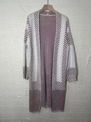 Striped Knitted Open Front Cardigan Vintage Long Sleeve Cardigan