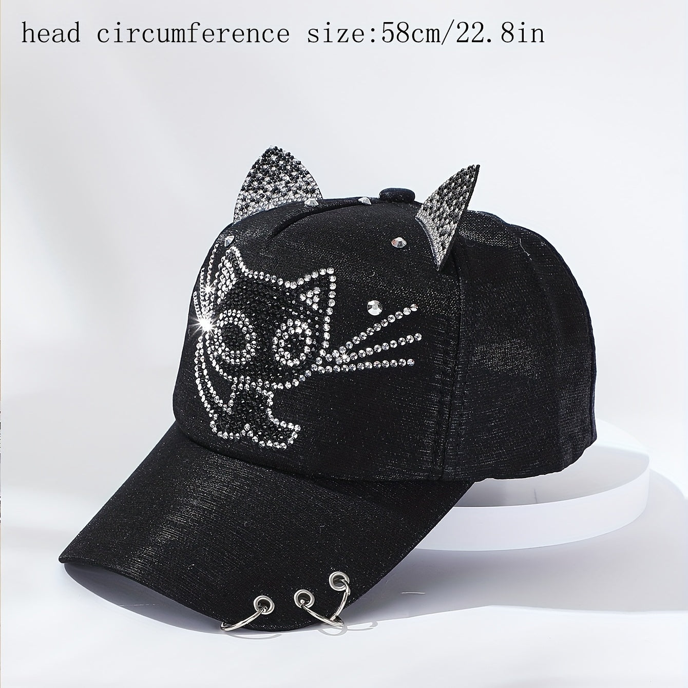 Rhinestone Cat Ears Baseball Cap Sun Hat Cartoon Lightweight Golf Dad Hat