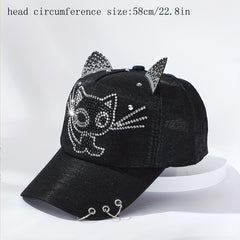 Rhinestone Cat Ears Baseball Cap Sun Hat Cartoon Lightweight Golf Dad Hat