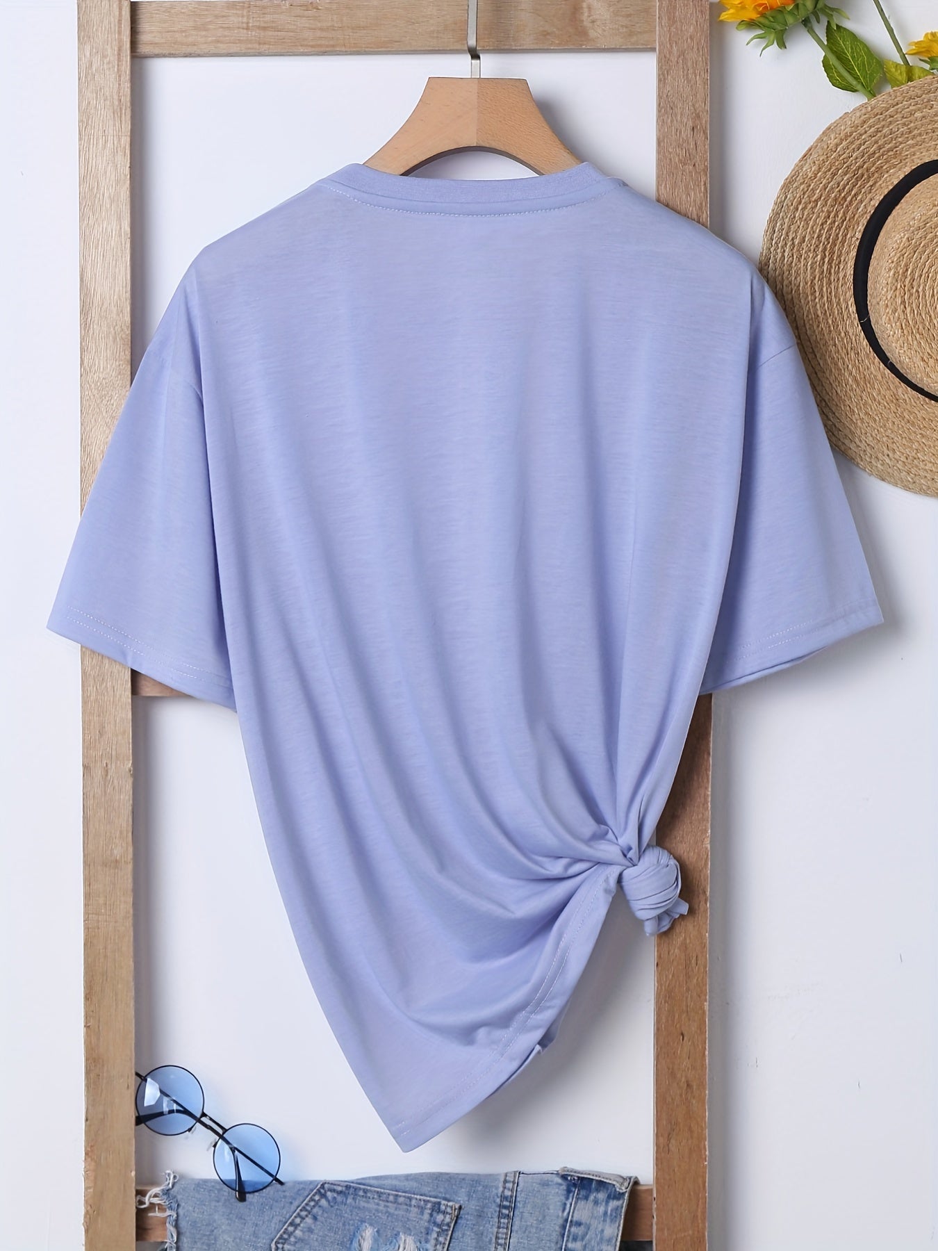 Bear & Letter Print Casual T shirts Crew Neck Short Sleeve Graphic Tee