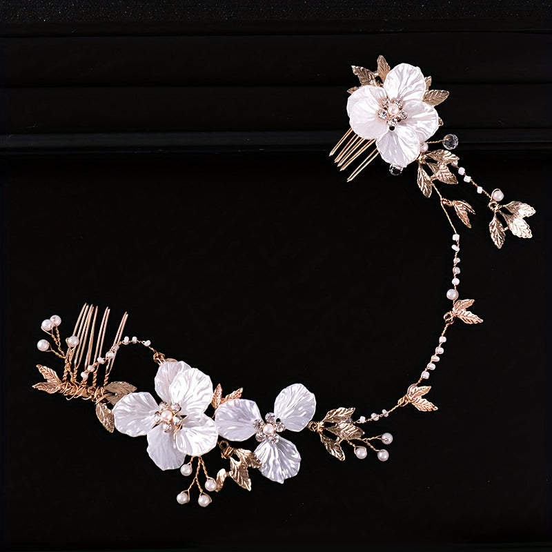 Retro Leaf Flower Headband Faux Pearl Crystal Wedding Hair Accessories