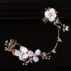 Retro Leaf Flower Headband Faux Pearl Crystal Wedding Hair Accessories