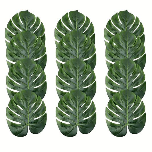 12pcs Artificial Tropical Leaves Wild Animal Birthday Decorations