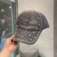 Rhinestone Decor Knitted Baseball Cap Sun Hat for Women