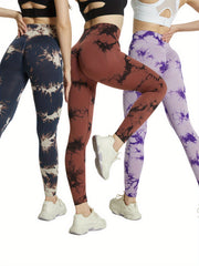 3pcs Tie Dye Yoga Pants High Stretch Leggings