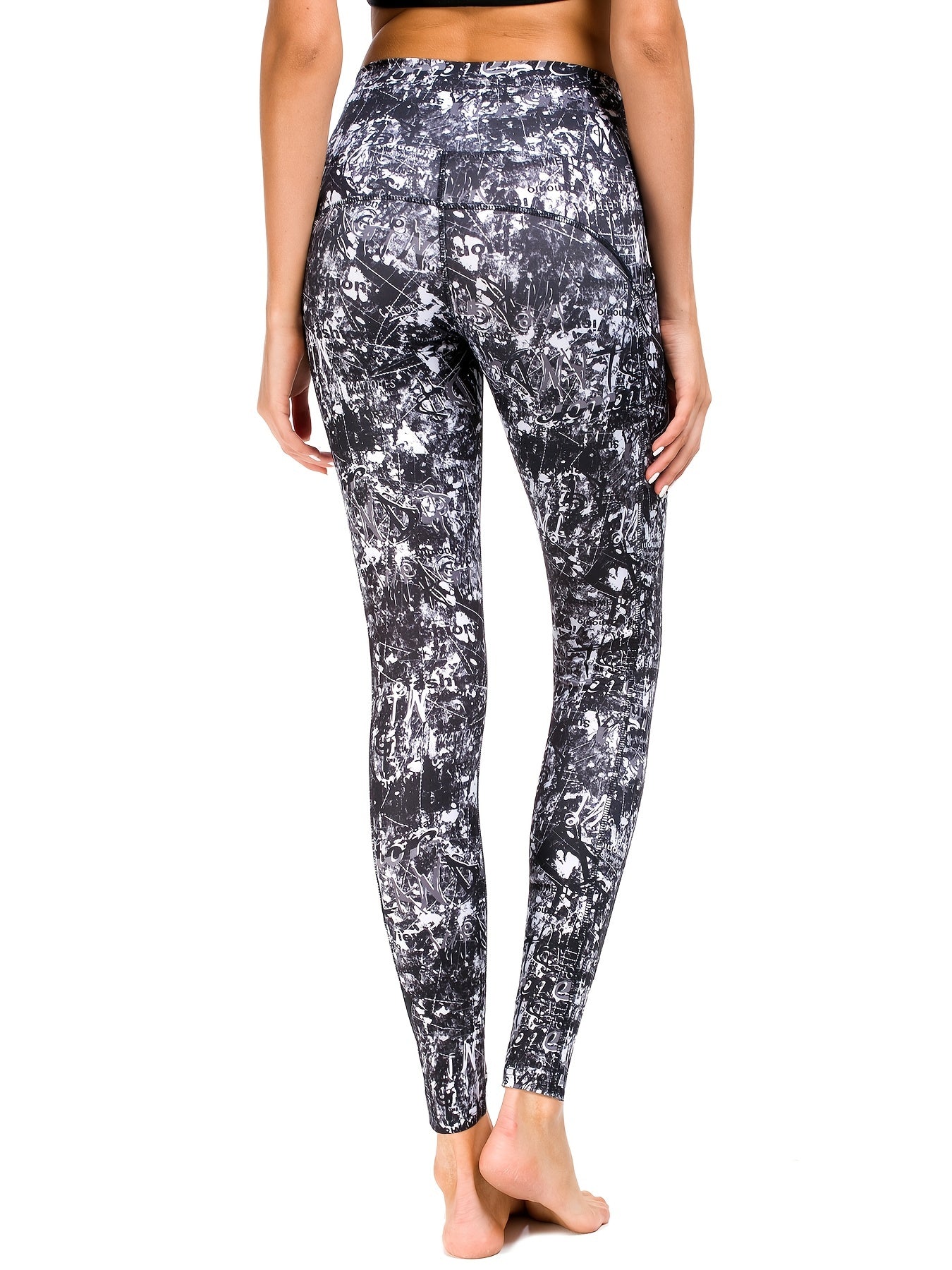 High Waist Graffiti Print Leggings with Pockets for Women