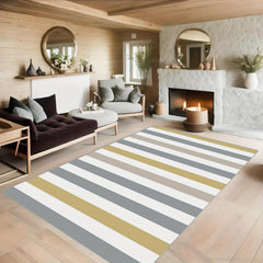 Yellow Gray Line Large Carpet Soft Durable Living Room Machine Washable