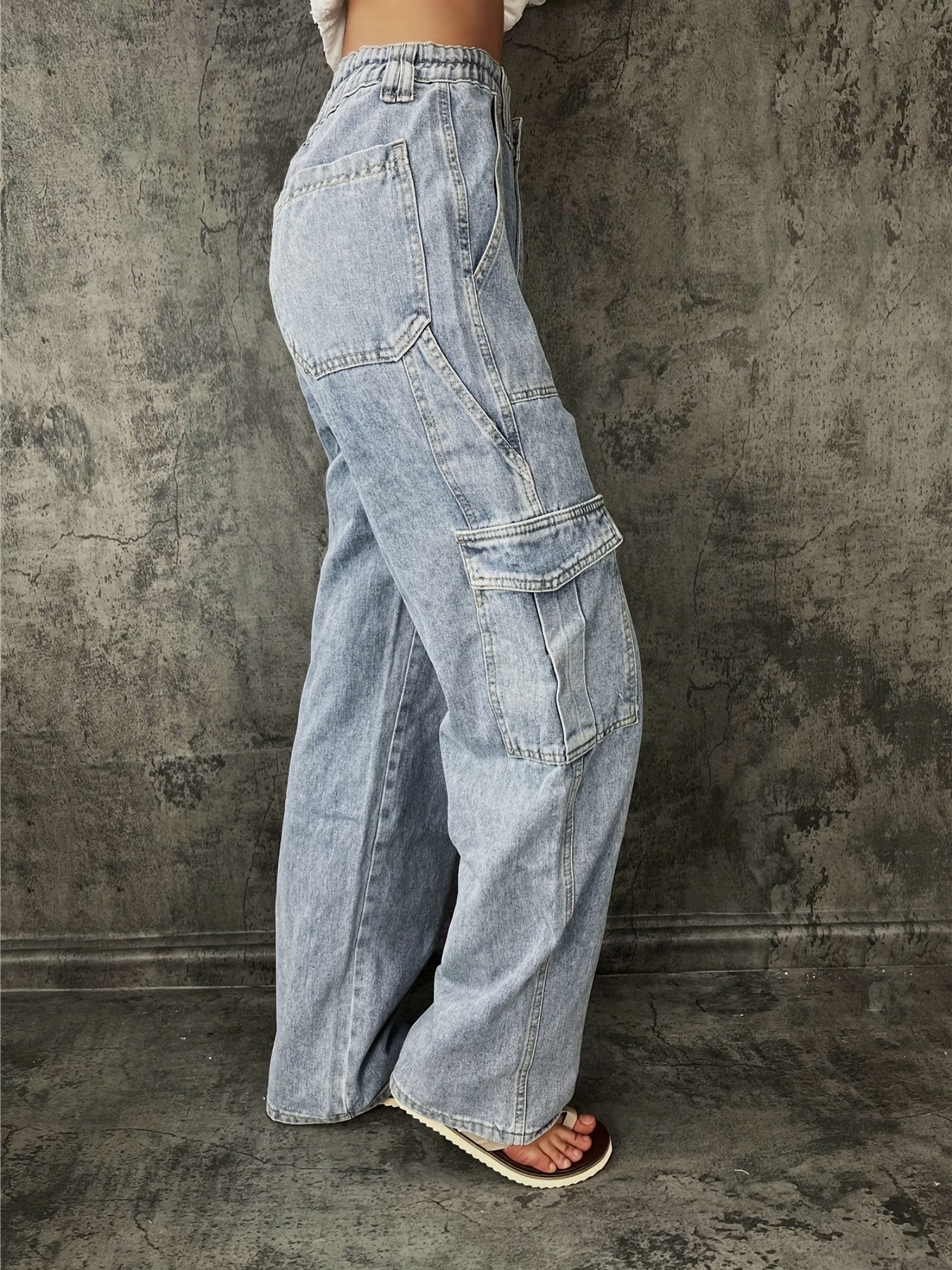Cargo Pants Loose Fit Straight Legs Casual Denim Pants