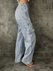 Cargo Pants Loose Fit Straight Legs Casual Denim Pants