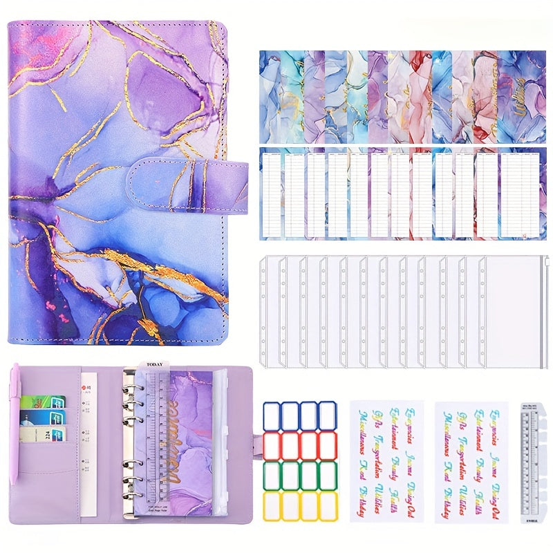 Budget Binder A6 PU Leather Notebook Cash Envelopes System Set