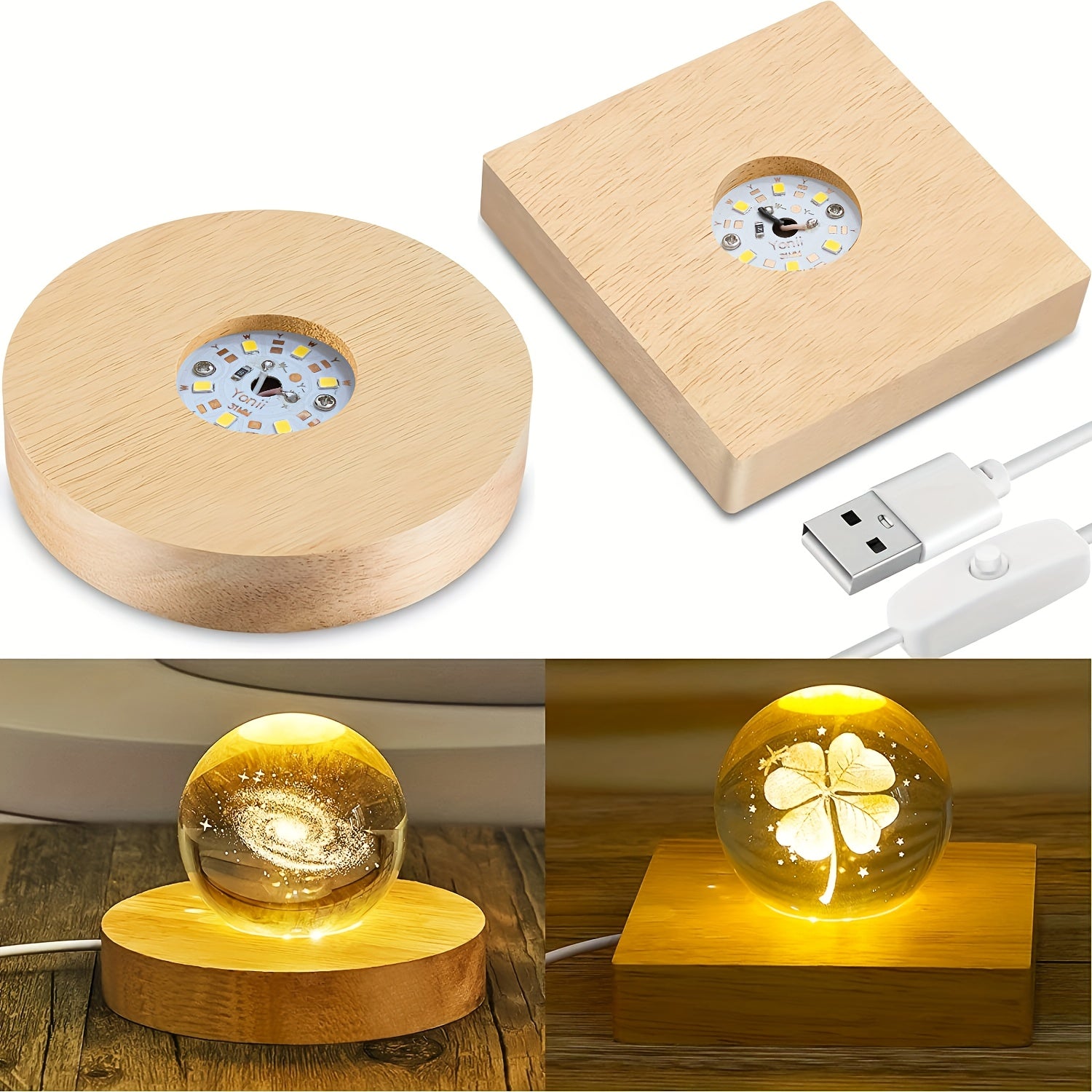 2pcs Wooden LED Display Base Stand for 3D Crystal Glass Art