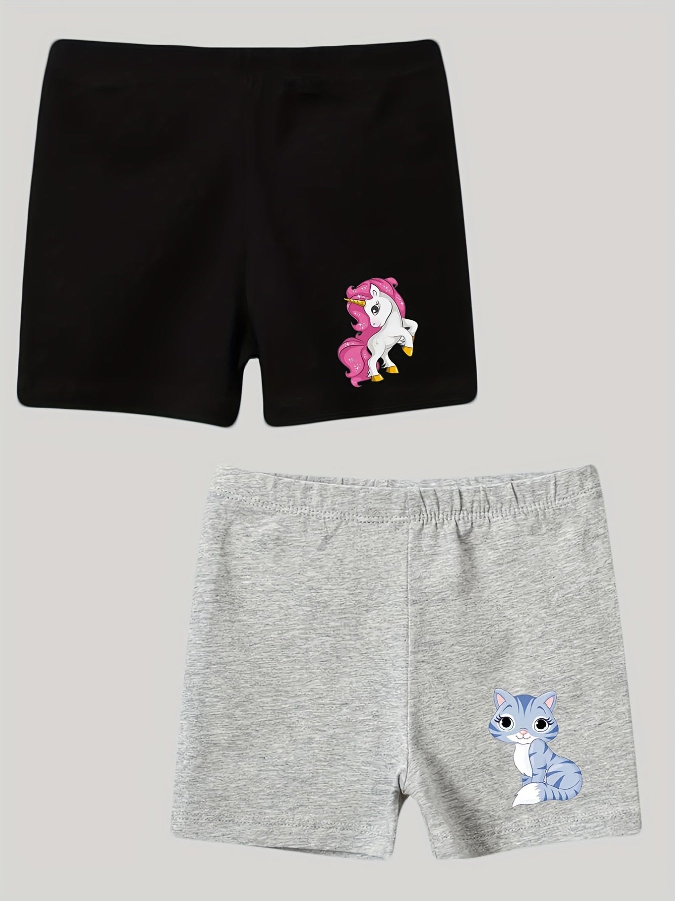 2pcs Toddler Girls Unicorn Cat Graphic Cotton Shorts
