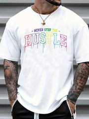 Men's Hustle Print Graphic Crew Neck T-shirt for Summer