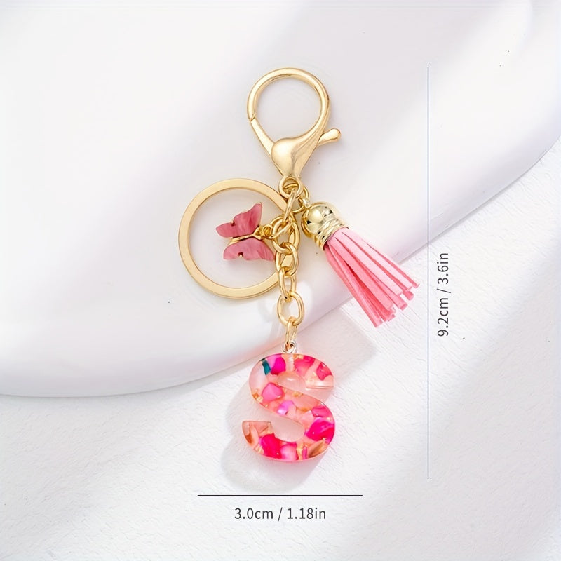 Butterfly Alphabet Keyring Tassel Bag Accessories for Girls