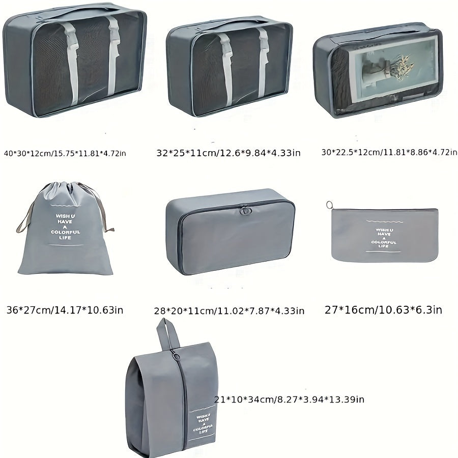 7pcs Travel Packing Bag With Zipper Durable Storage Container