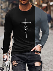 Men's Block Long Sleeve T shirt Casual Comfy Tees For Autumn