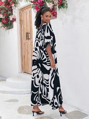 Plus Size Boho Kaftan Dress Women's Plus Butterfly Print V Neck Beachwear Maxi