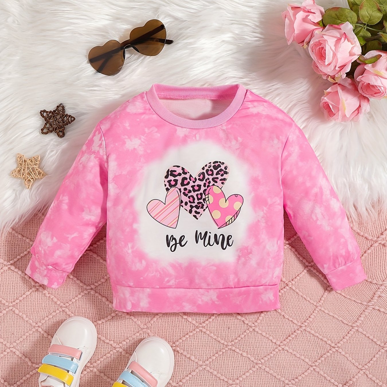 Leopard Heart Sweatshirt Crew Neck Top for Girls