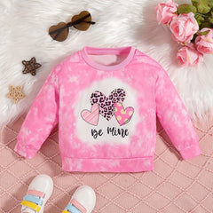 Leopard Heart Sweatshirt Crew Neck Top for Girls