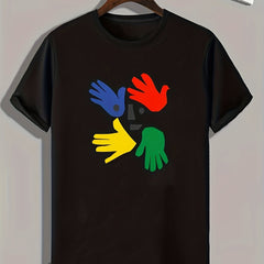 Colorful Hand Print Men's Comfy T shirt For Outdoor Summer