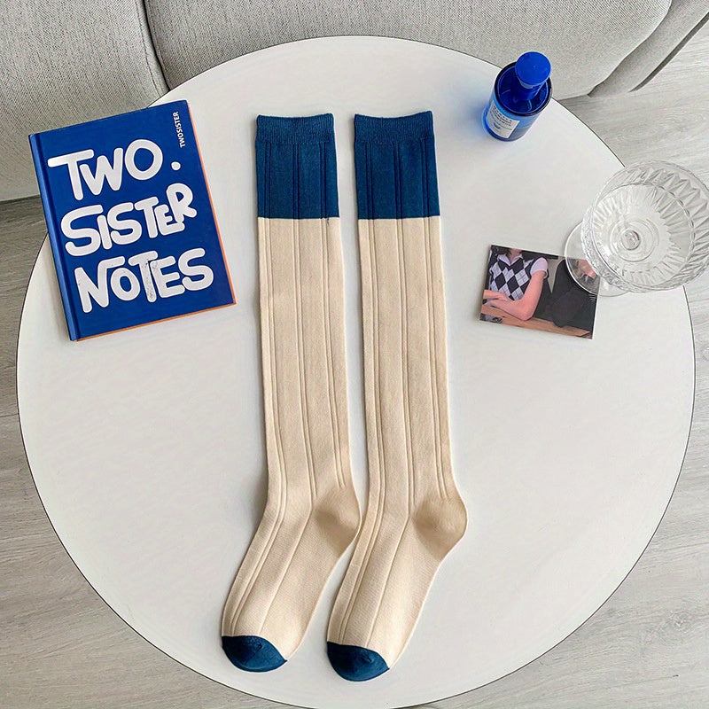 Striped Crew Calf Socks College Style Knee High Stockings