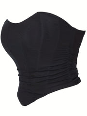 Gothic Mesh Strapless Corset Tummy Control Lace Up Push Up Body Shaper