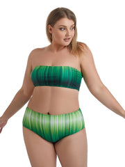 Colorblock Striped Print Tube Bikini Set Plus Size Medium Stretch Bathing Suit