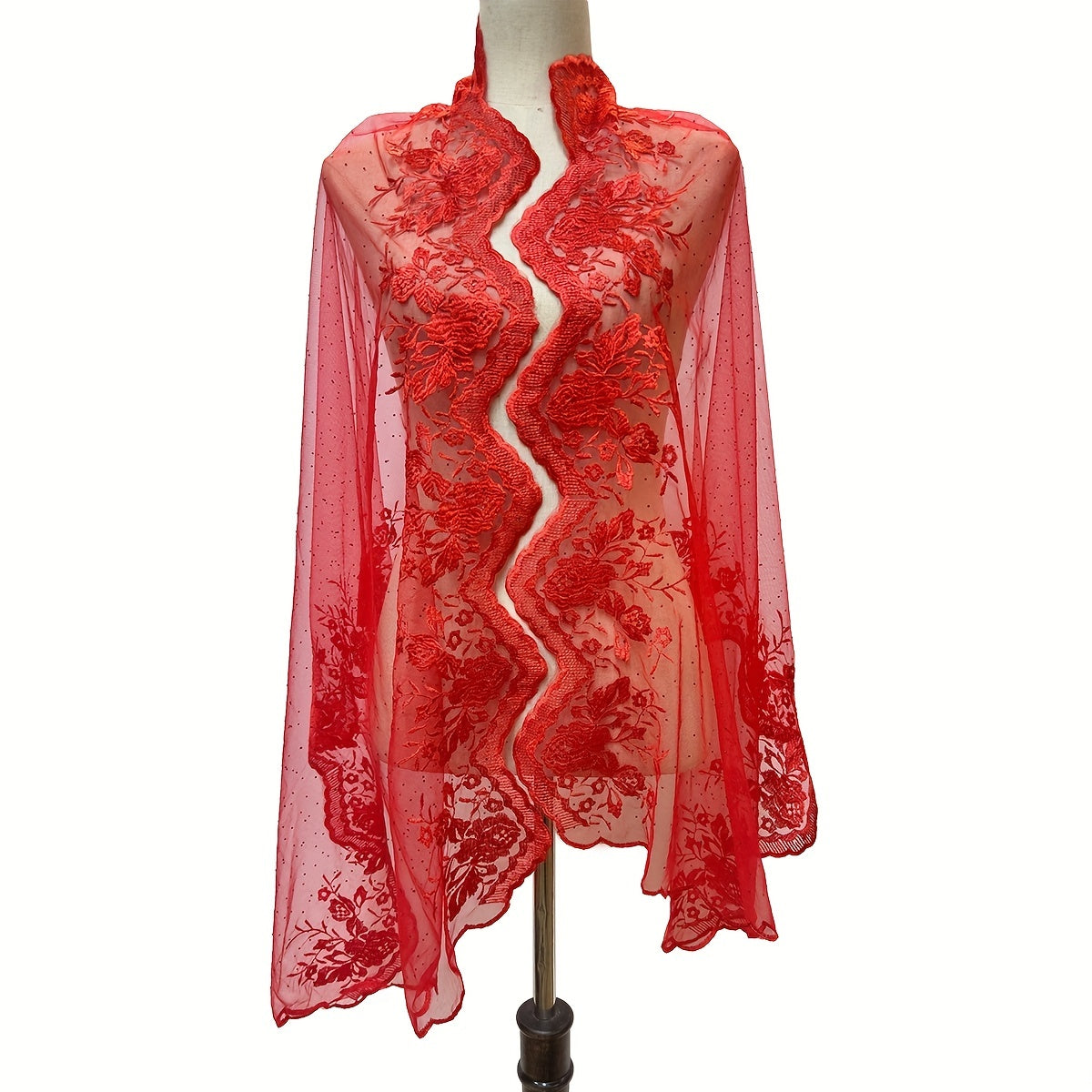 Floral Embroidery Shawl Large Cape for Wedding Bridal