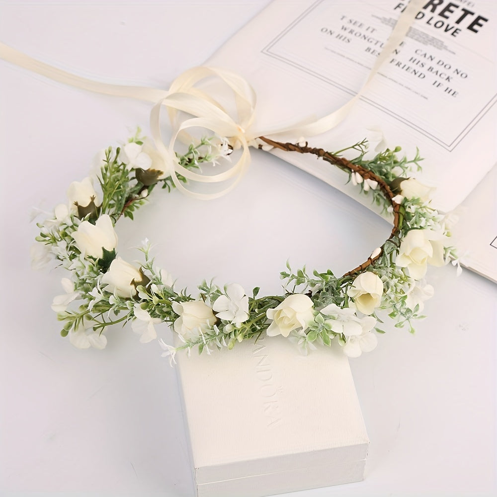 Girl's Simulated Rose Wreath Flower Hair Dress