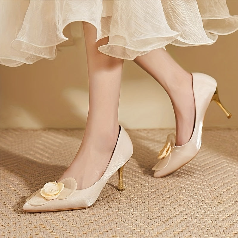 Flower Stiletto Heels Point Toe Dress Heels