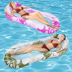 Pink Inflatable Floating Bed with Backrest Swimming Float