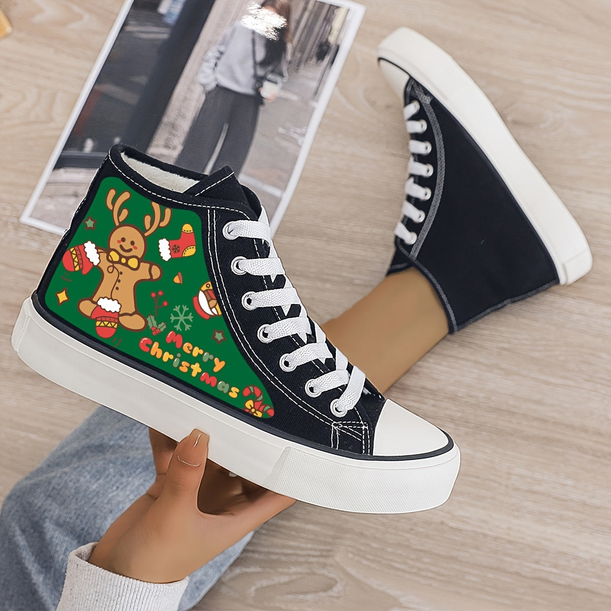 Gingerbread Print Plush Lined Chunky Sneakers