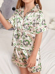 Girls Pajamas Set Flowers Graphic Short Sleeve Top & Shorts Sleepwear