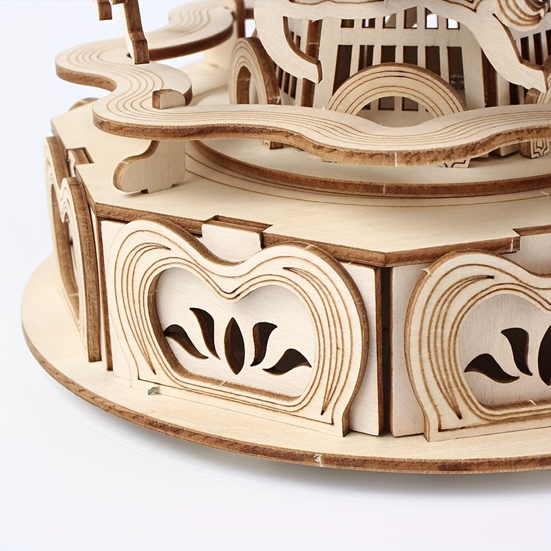 DIY Wooden Horse Music Box 3D Puzzle Educational Gift
