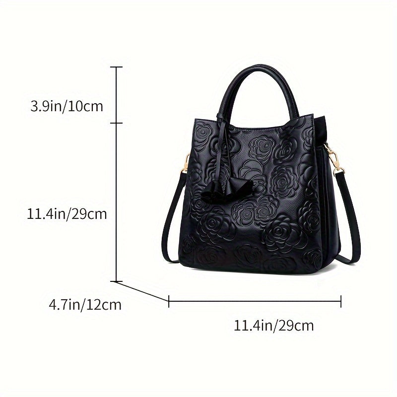 Vintage Floral Print Leather Women's Handbag Large Capacity Messenger Tote