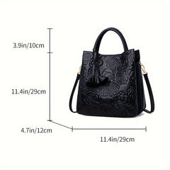 Vintage Floral Print Leather Women's Handbag Large Capacity Messenger Tote