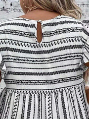 Women's Plus Geo Stripe Print Ruffle Sleeve Boho Dress