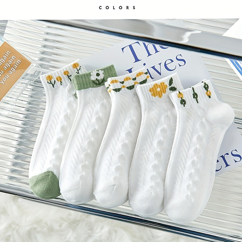 5 Pairs Women's Flower Mesh Ankle Socks for Summer