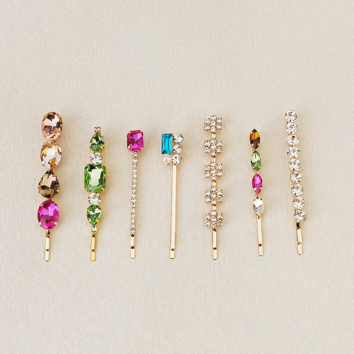 7pcs Colorful Rhinestone Hairpin Golden Hair Clip