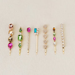 7pcs Colorful Rhinestone Hairpin Golden Hair Clip