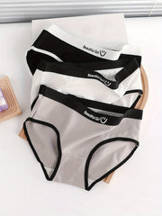 3pcs Letter Print Women's Briefs Comfy & Stretchy Panties