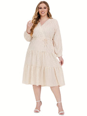 Plus Dot Print Lantern Sleeve Midi Smock Dress